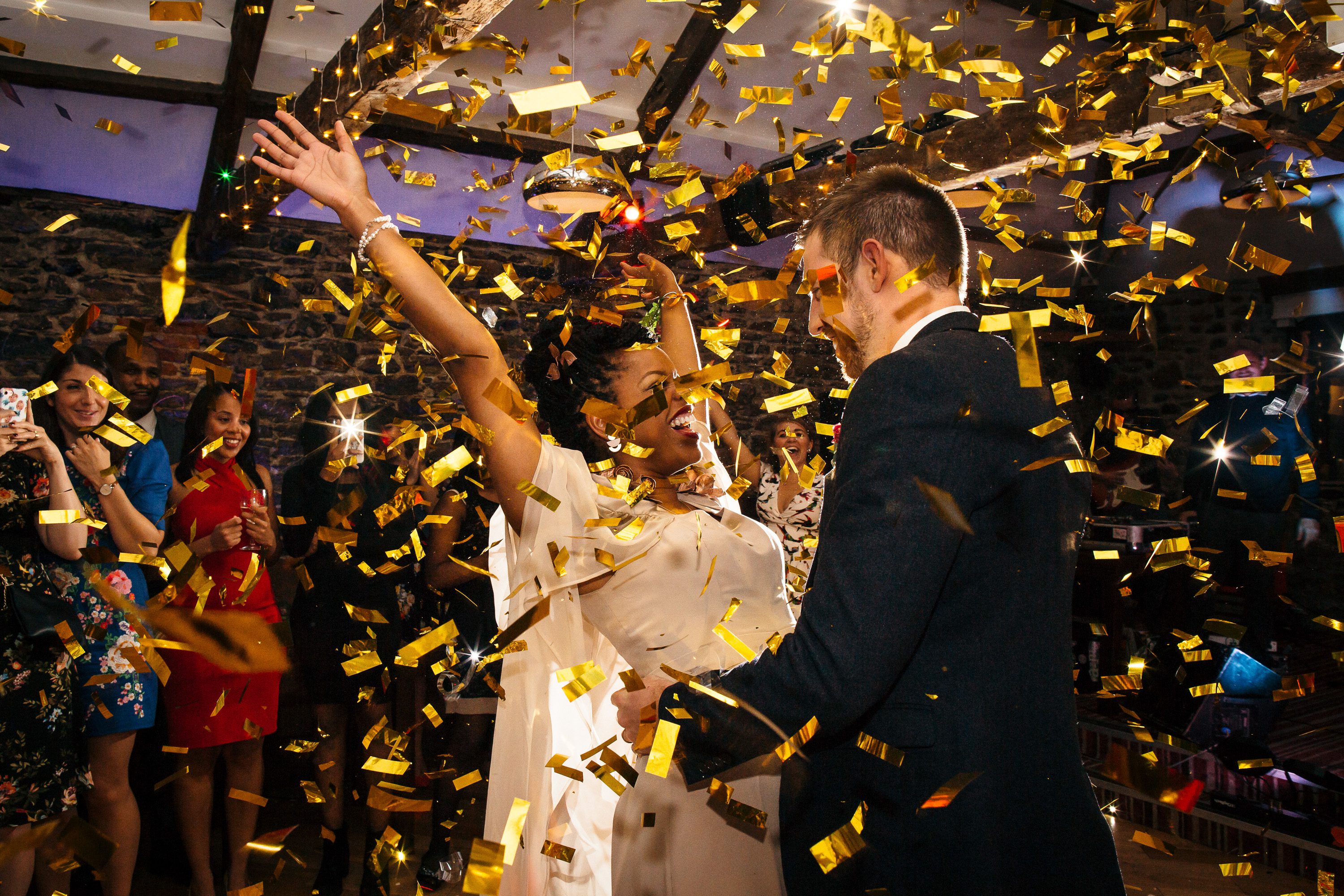 Plymouth Wedding Photographer_The Loft_Gold Confetti Canons