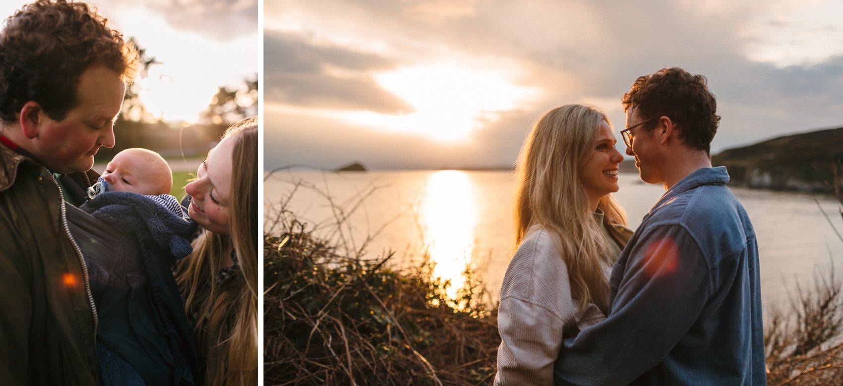 Sunset relaxed engagement shoots in Devon by wedding photographer Freckle Photography