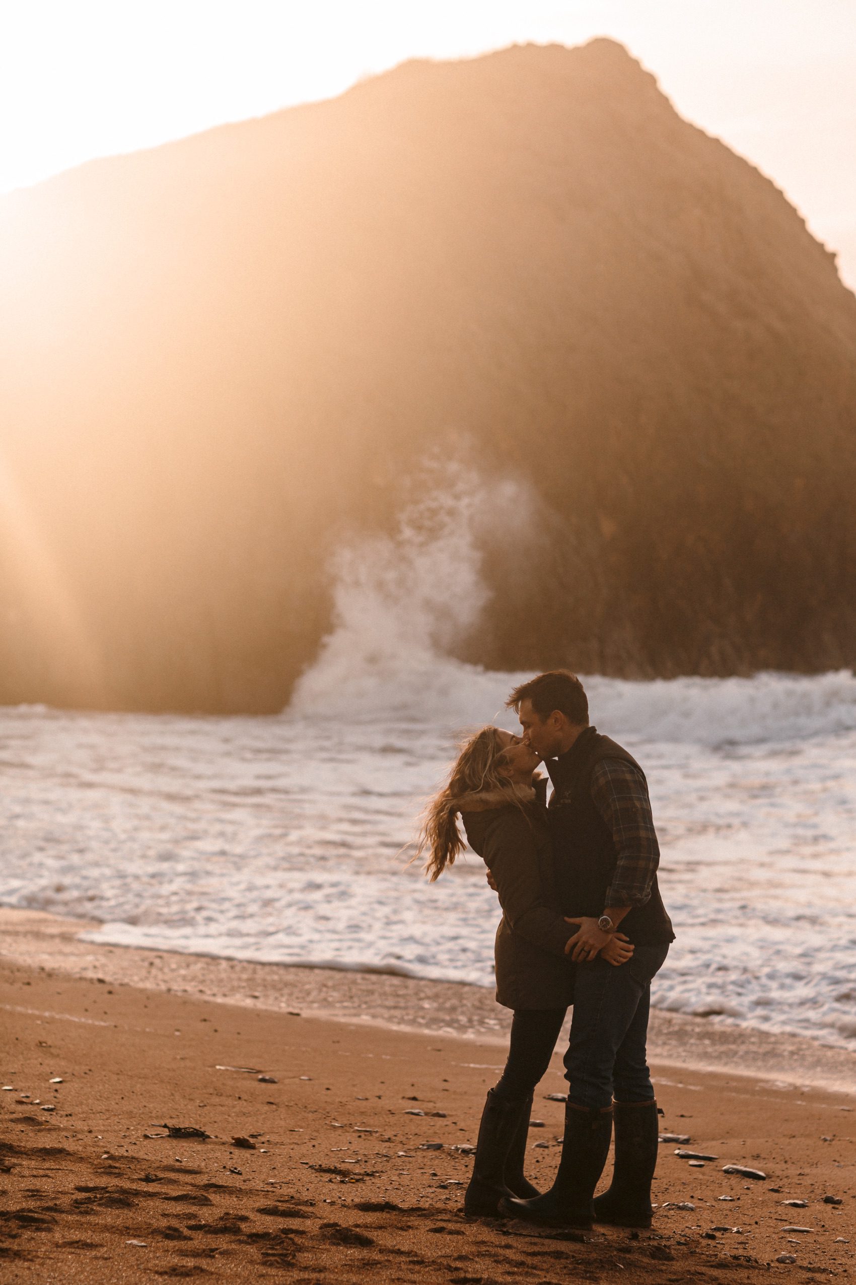 Couple sessions at the beach in winter - Hope Cove photographer