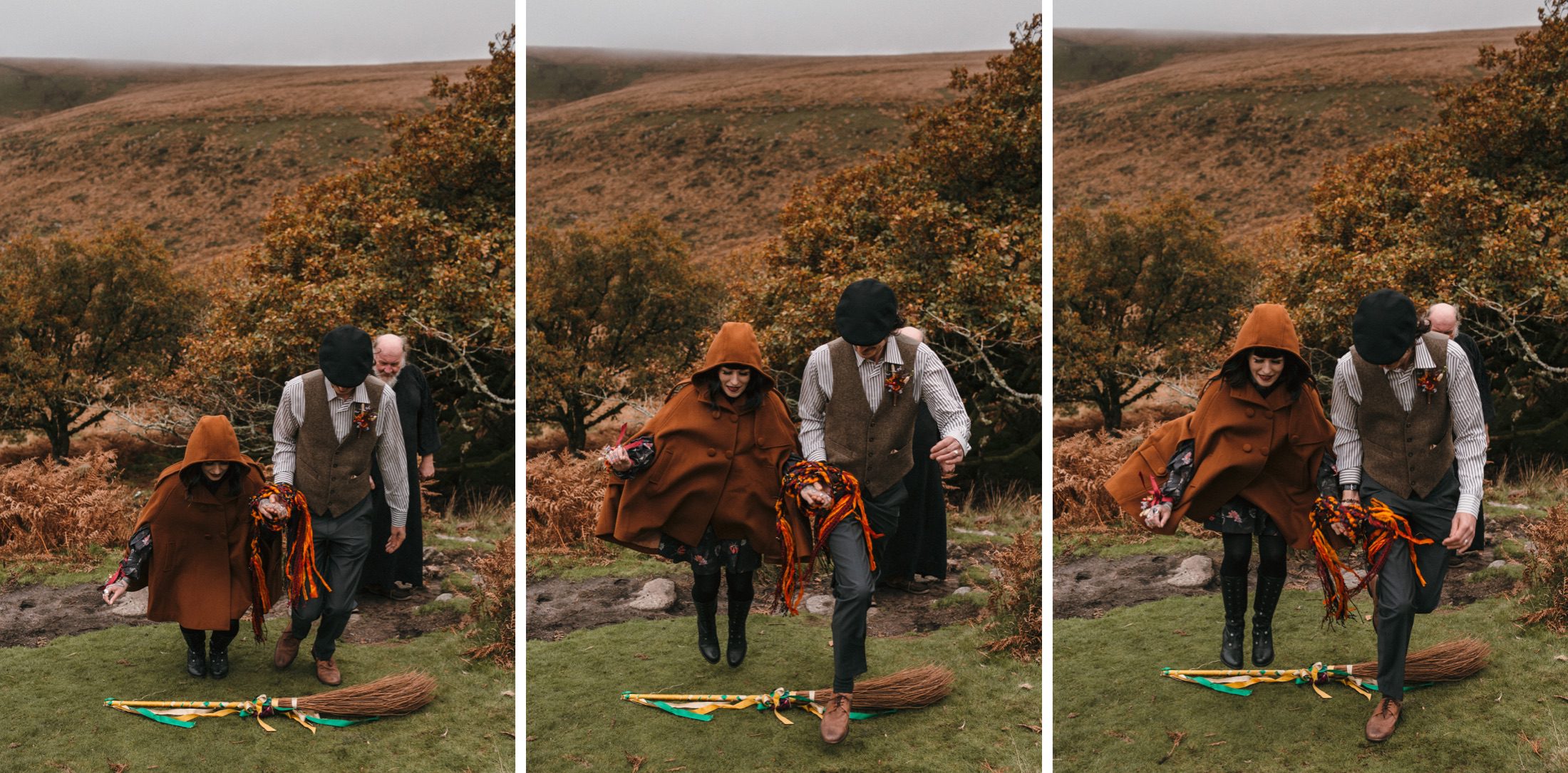 A Pagan Samhain Wedding on Dartmoor at the edge of Wistman's Woods - jumping the broom