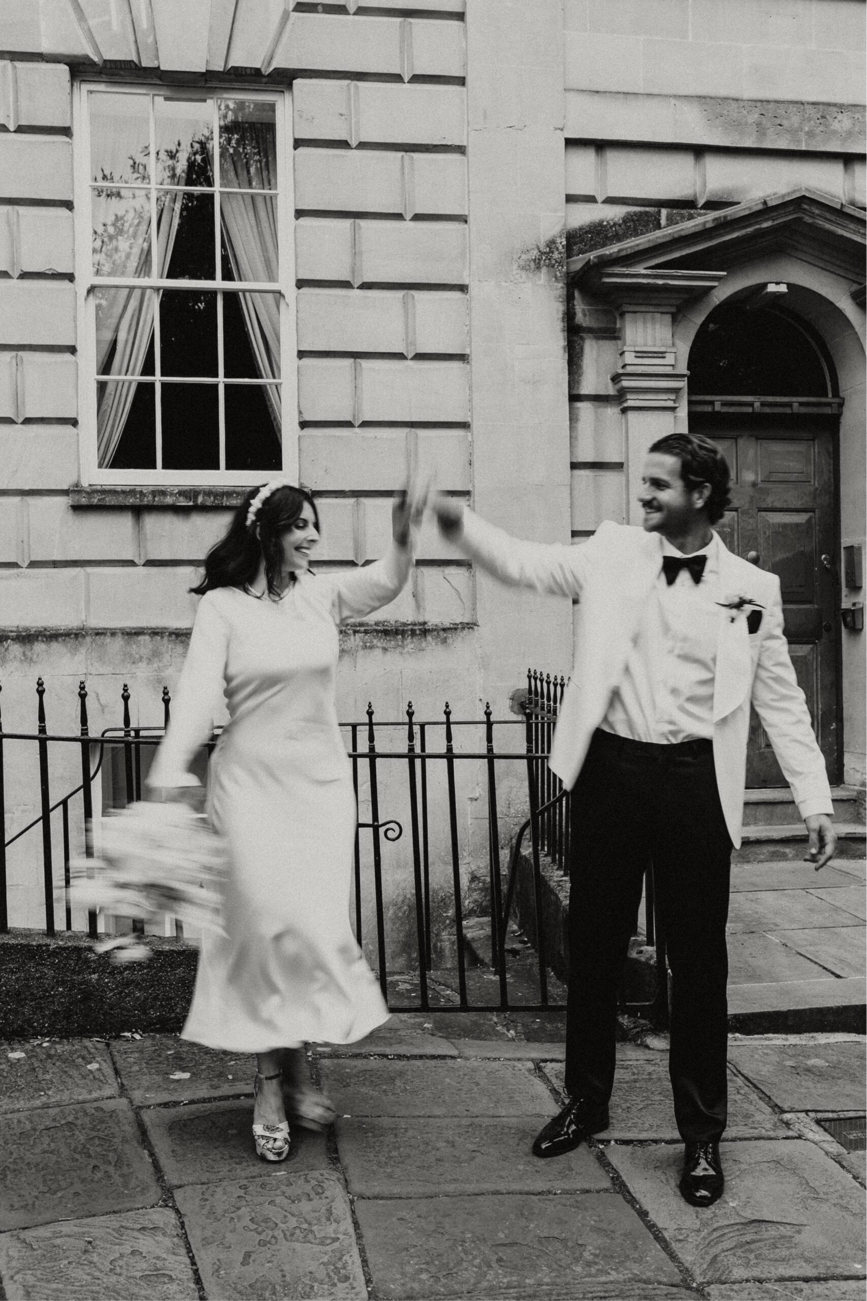 Black and white editorial style couple portrait in Bristol